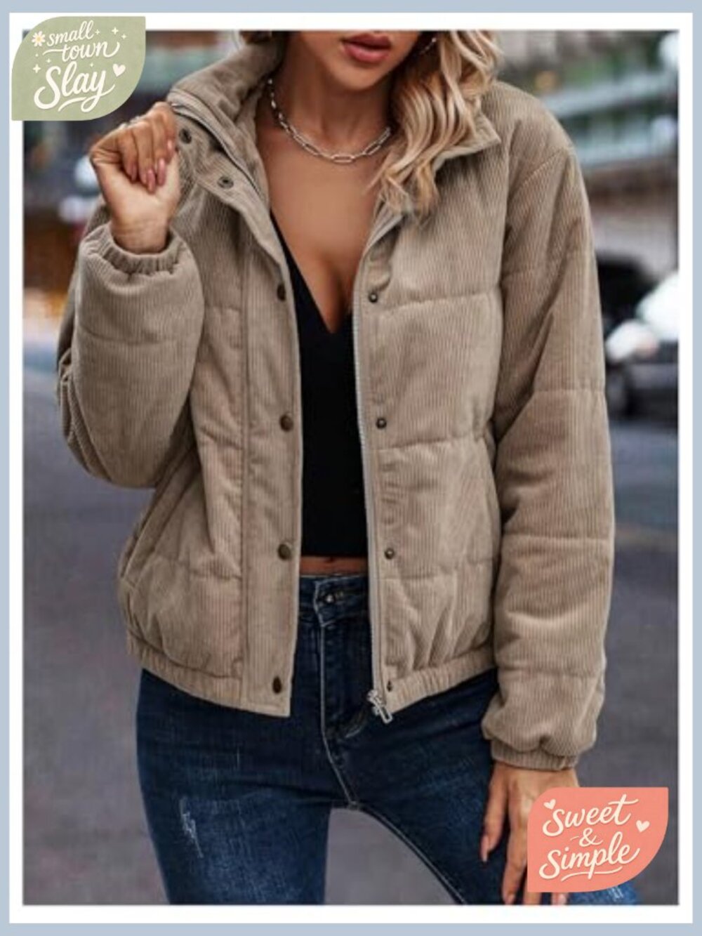Quilted Puffer Jacket Zip Up Long Sleeve Padded Bomber Barn Coat with Pockets - Picture 3 of 6